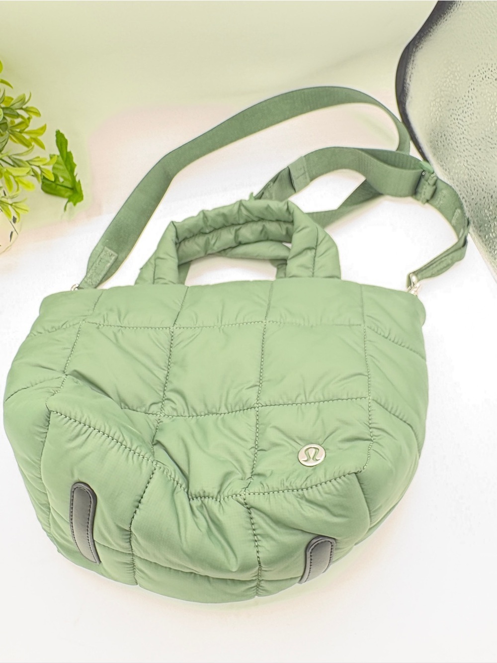 Lululemon Padded Olive Green Shoulder Bag with Top Handles